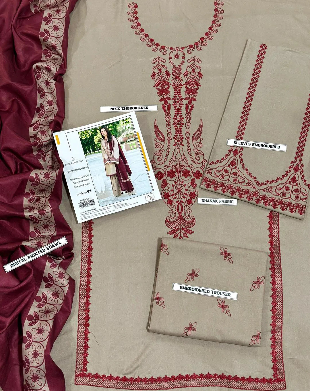 3 Pcs Women's Unstitched Embroidered Suit