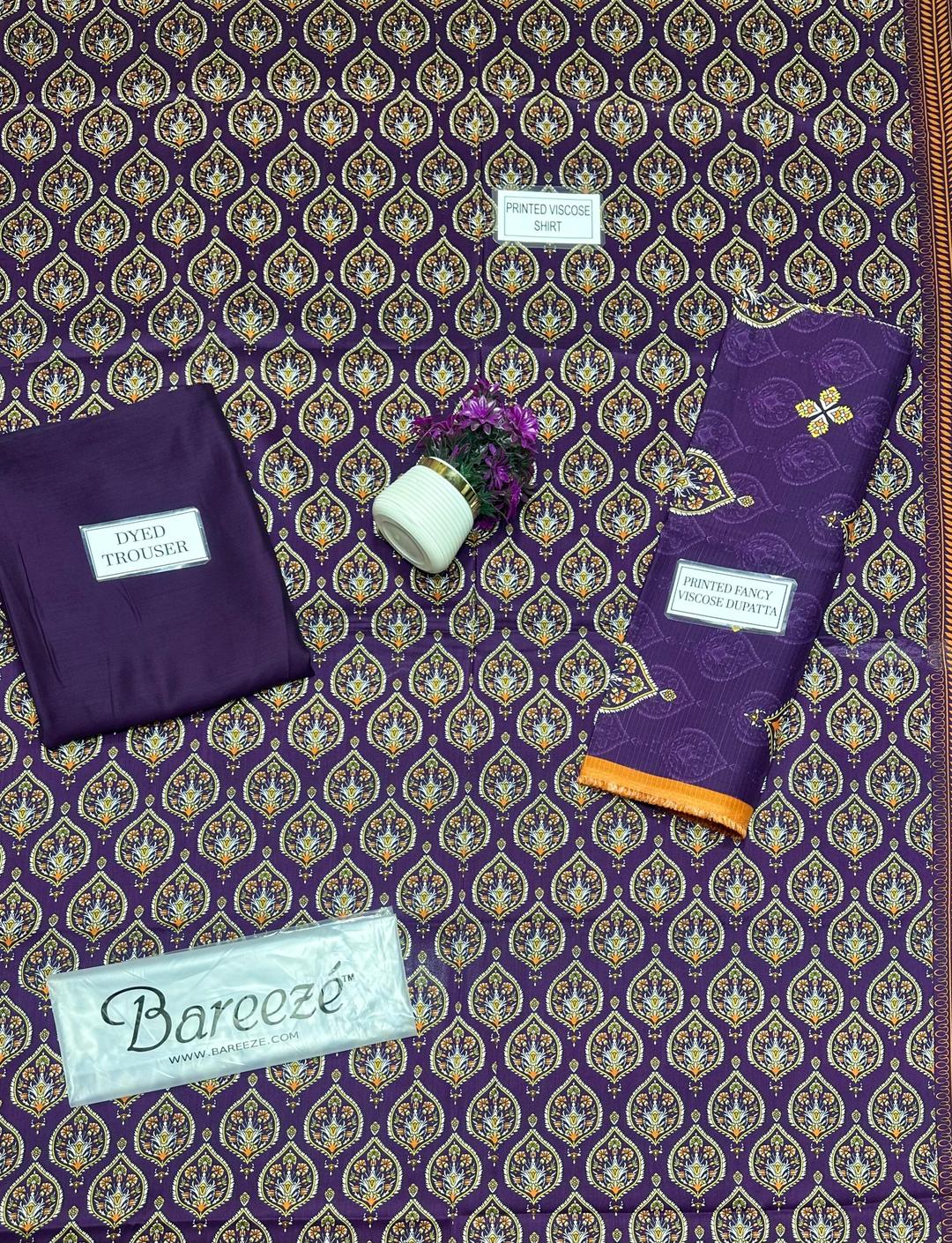 3 Pcs Women's Unstitched Viscose Printed Suit