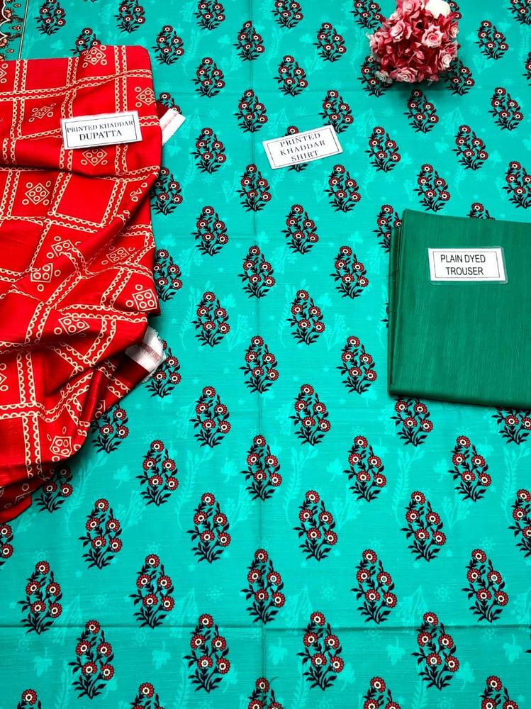 3 Pcs Women's Unstitched Khaddar Printed Suit