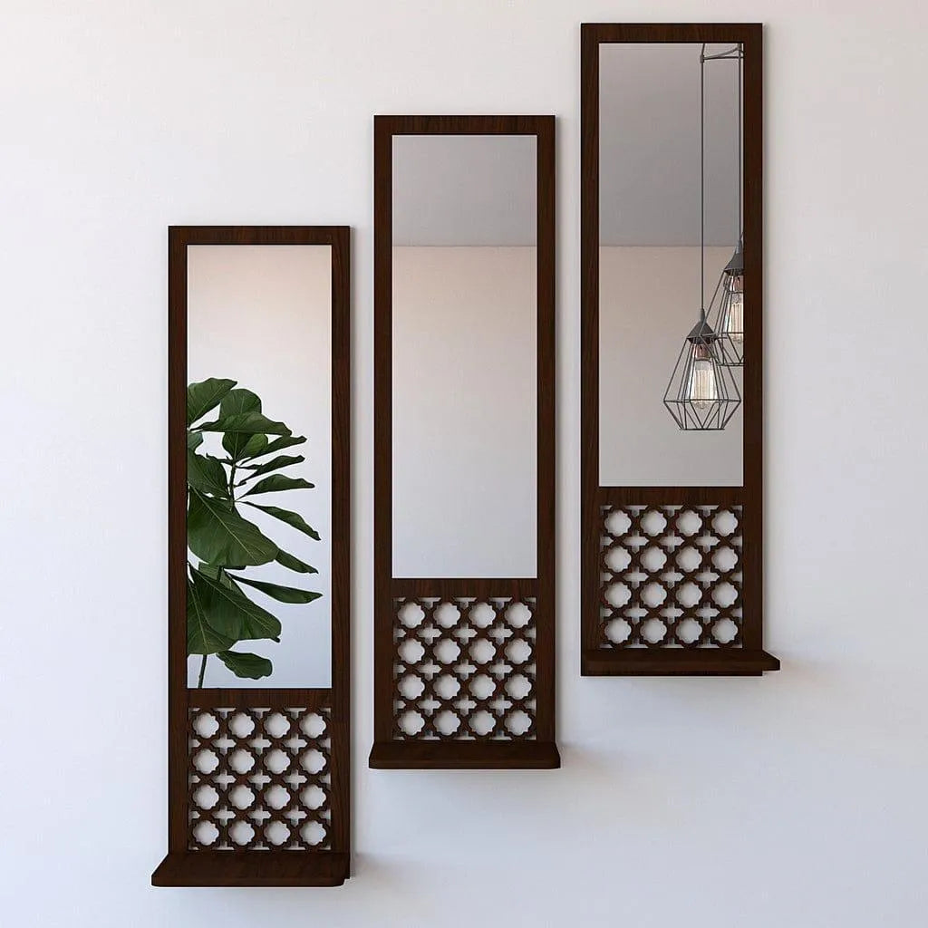 Set of 03 Acrylic Mirror Wooden Wall Shelf For Bedroom I Wall Décor I Decoration Pieces I Decoration