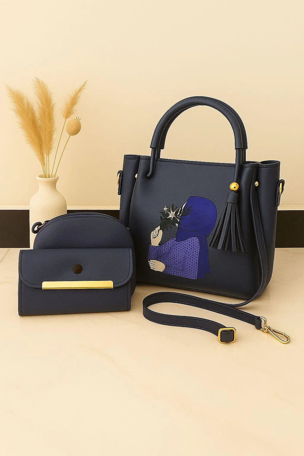 Girl's Rexine Plain Hand Bag Set