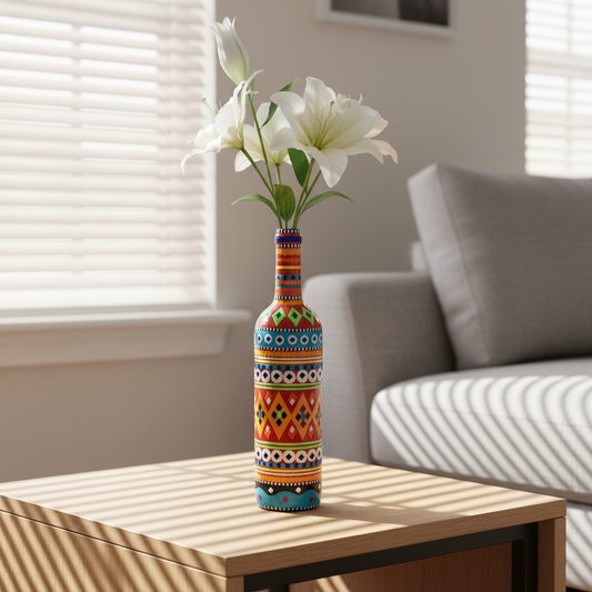 Traditional Truck Art Decorative Glass Bottle Vase