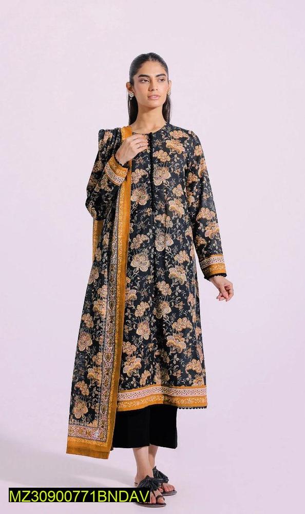 3 Pcs Women's Unstitched Khaddar Printed Suit