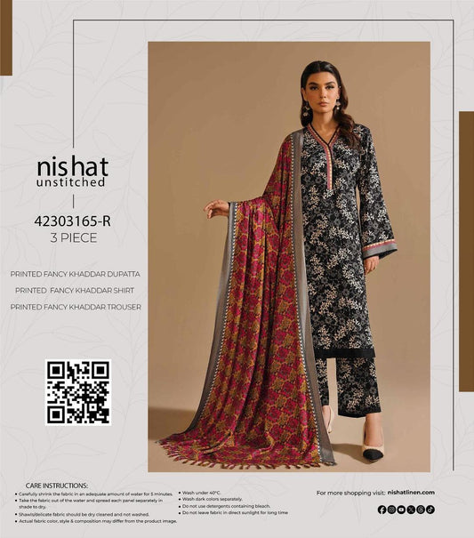 3 Pcs Women's Unstitched Khaddar Printed Suit