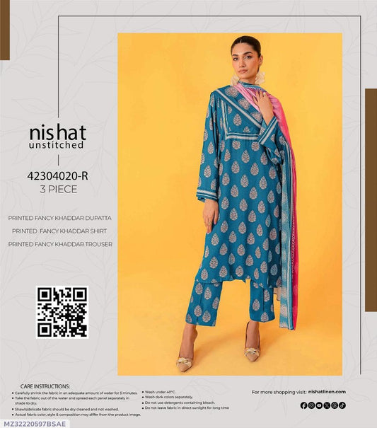 3 Pcs Women's Unstitched Khaddar Printed Suit