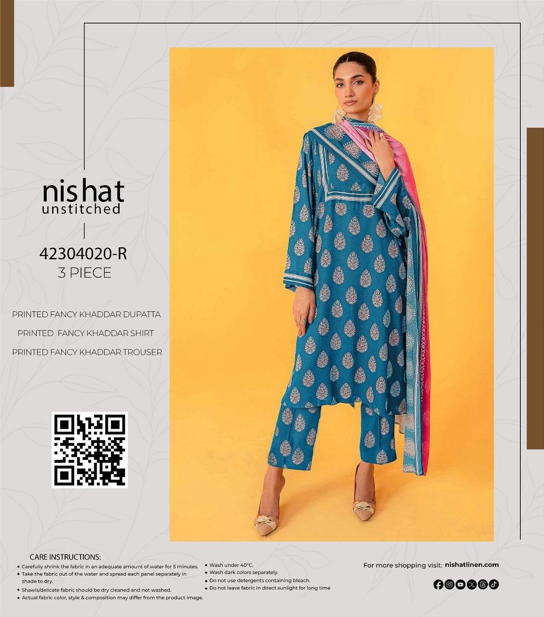 3 Pcs Women's Unstitched Khaddar Printed Suit