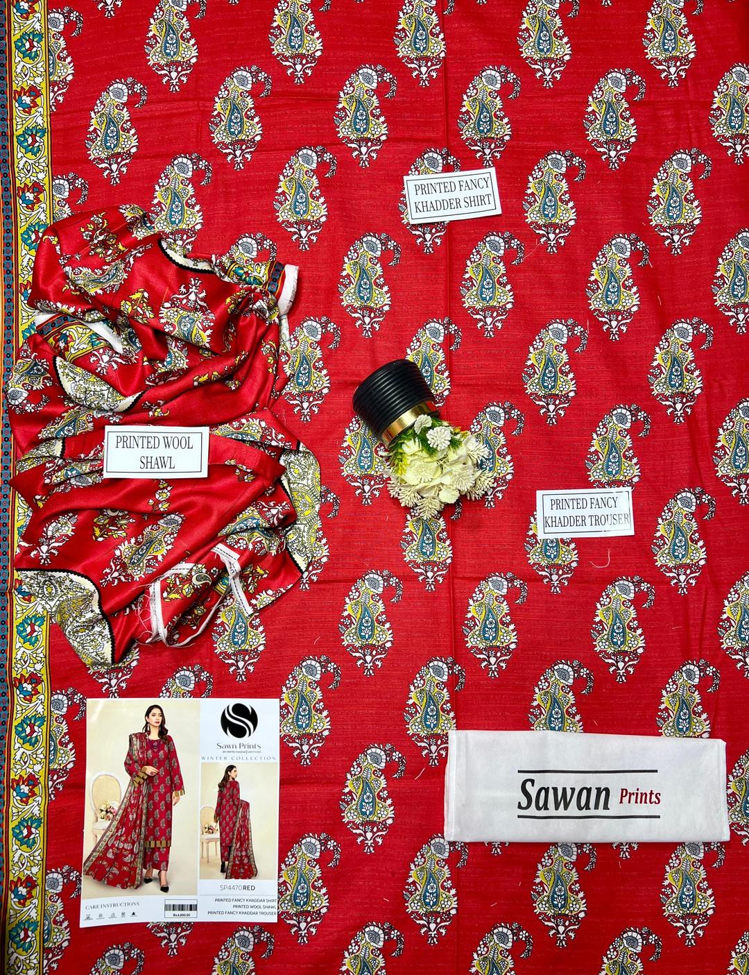 3 Pcs Women's Unstitched Khaddar Printed Suit