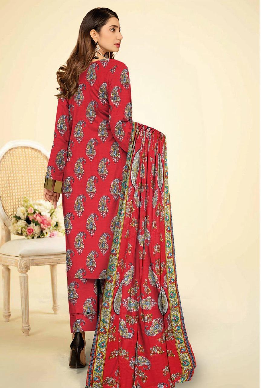 3 Pcs Women's Unstitched Khaddar Printed Suit