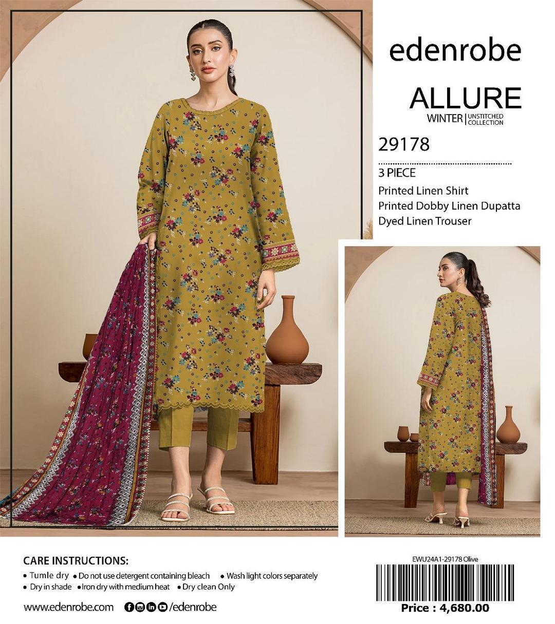 3 Pcs Women's Unstitched Linen Printed Suit