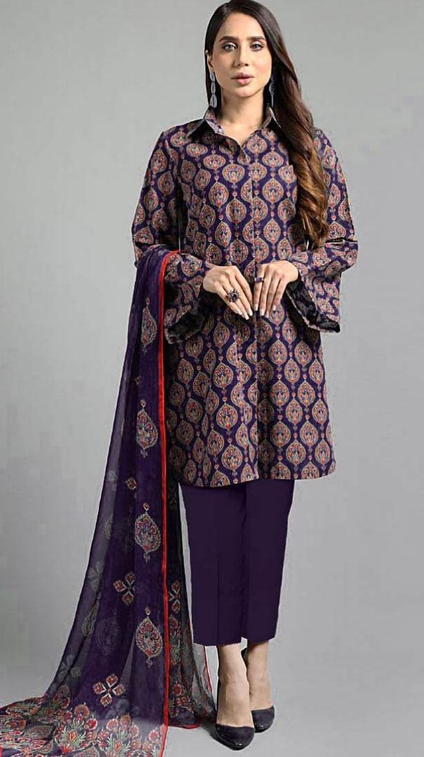 3 Pcs Women's Unstitched Viscose Printed Suit