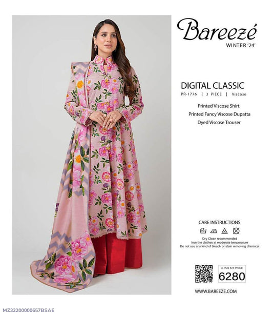 3 Pcs Women's Unstitched Viscose Printed Suit