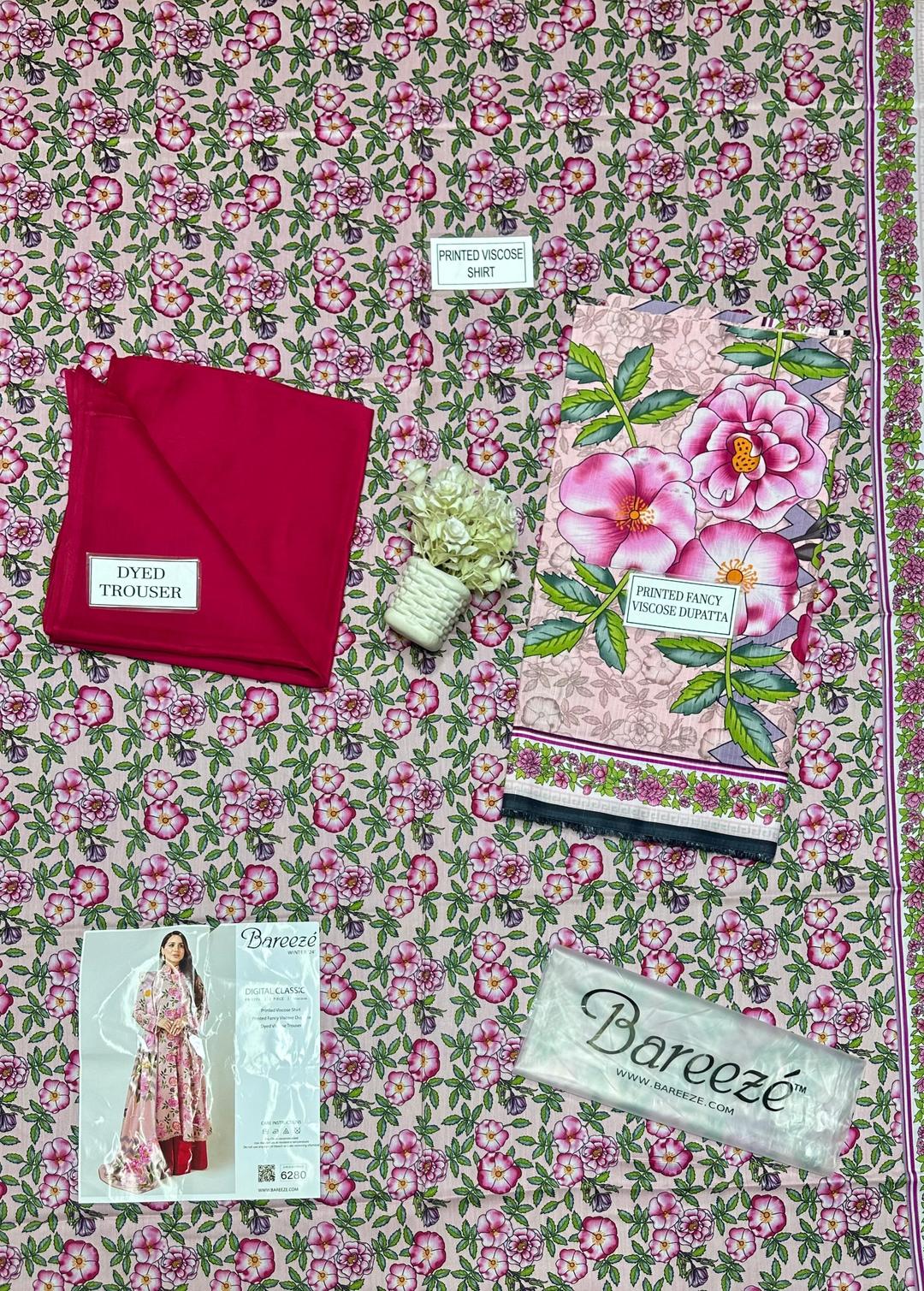 3 Pcs Women's Unstitched Viscose Printed Suit