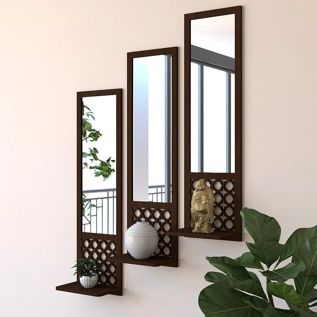 Set of 03 Acrylic Mirror Wooden Wall Shelf For Bedroom I Wall Décor I Decoration Pieces I Decoration