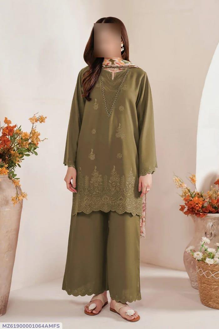 3 Pcs Women's Unstitched Chikankari Embroidered Suit