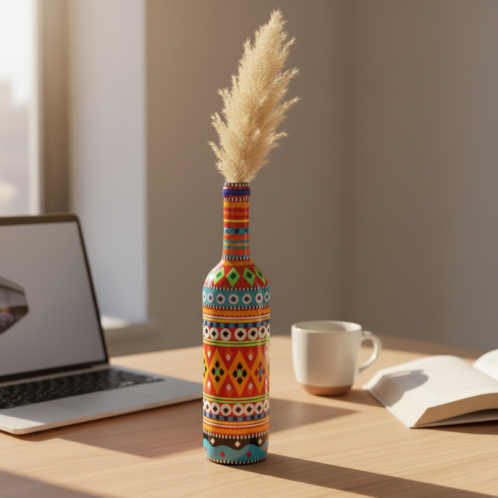 Traditional Truck Art Decorative Glass Bottle Vase