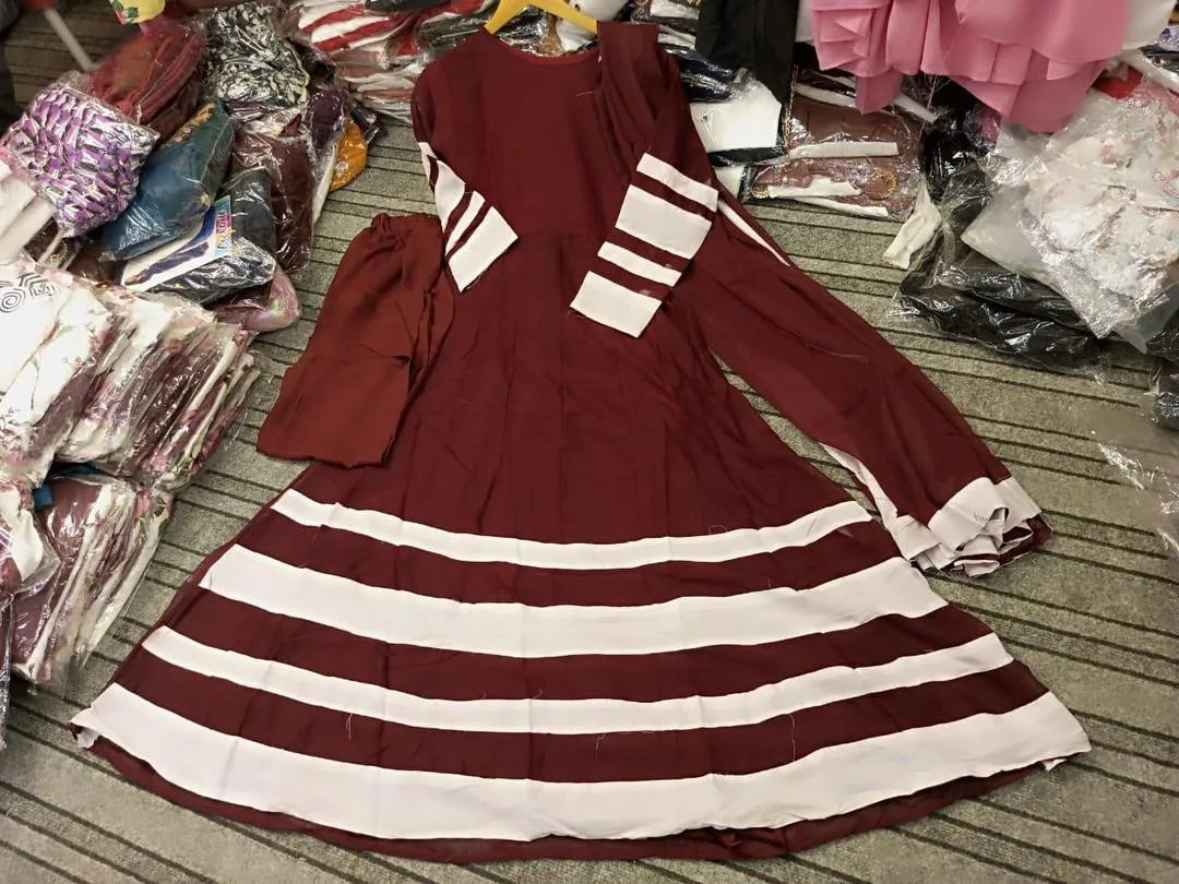 3 Pcs Women's Stitched Crinkle Chiffon Applique Suit